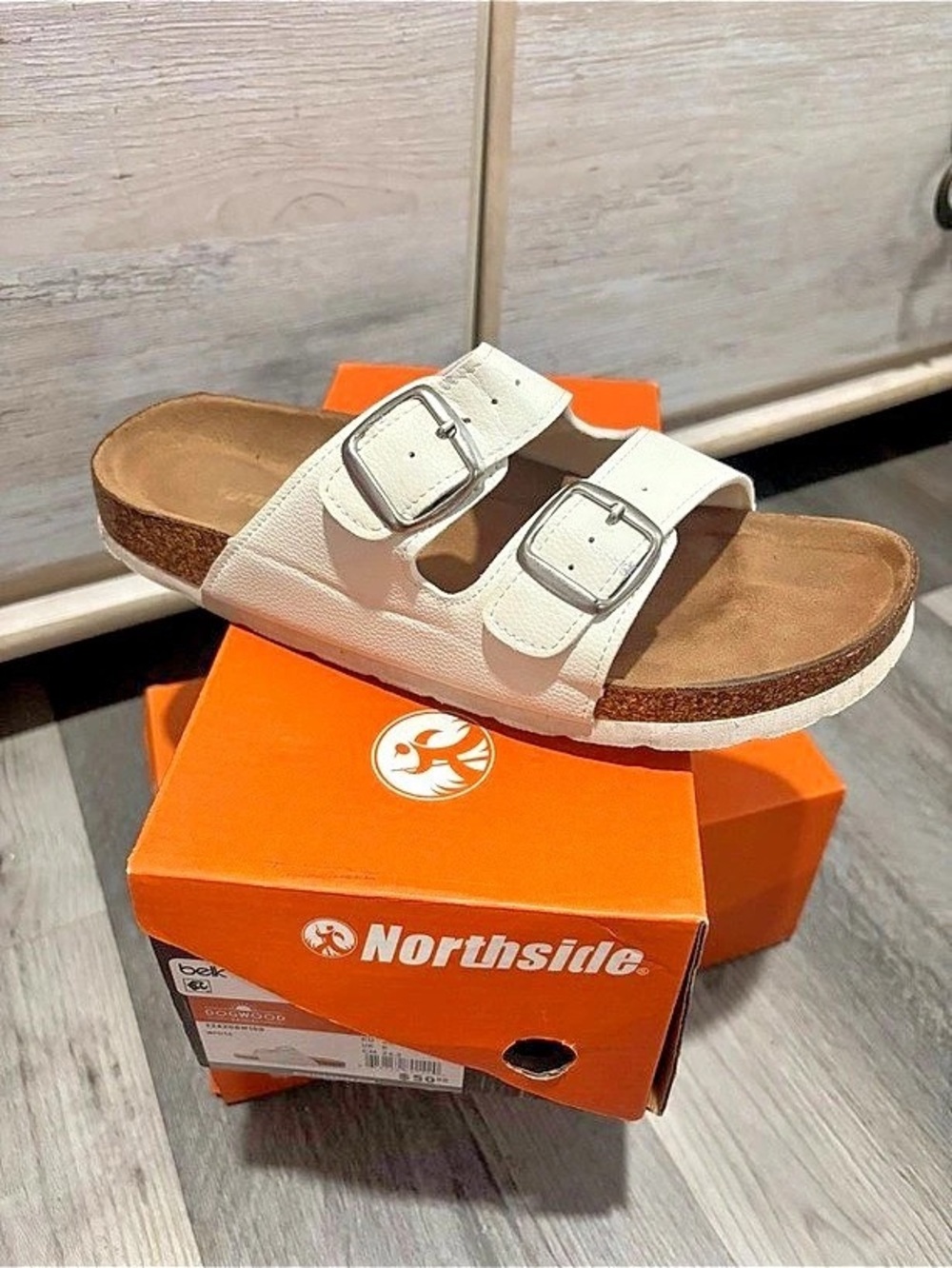 Nordstrom Two-Band Buckle Sandals in White & Brown Like New